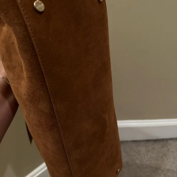 Claudia Firenze Cognac Brown East West Bowling Suede Bag Made in Italy - Picture 8 of 8